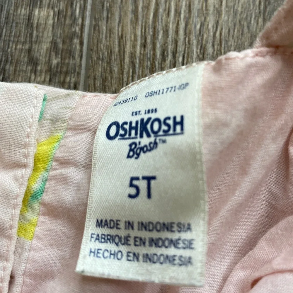 OshKosh Bgosh Girls 5T Pink Lemon Print Tiered Ruffle Dress Gold Metallic Stripe